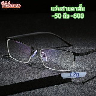 แว่นตาสายตาสั้น -50 ถึง - 600 กรองแสงออปติคอล กรอบโลหะ กึ่งไร้กรอบ ป้องกันแสงสีฟ้า สําหรับผู้ชาย (12 กรัม เบาพิเศษ)