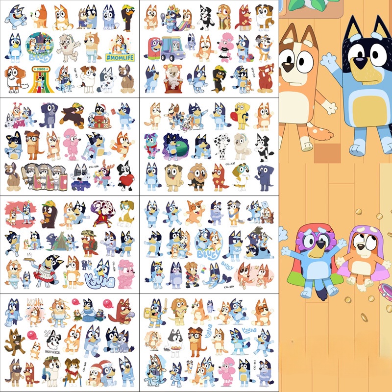 สติกเกอร์รอยสักชั่วคราว ลายการ์ตูนลูกสุนัข สีฟ้า DIY สําหรับเด็ก