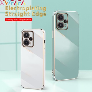 เคสโทรศัพท์มือถือ ซิลิโคนนิ่ม ขอบเหลี่ยม ป้องกันเต็มเลนส์ กันกระแทก กรอบสีทอง หรูหรา สําหรับ Xiaomi Poco F5 X5 Pro C55 F4 GT Civi 2