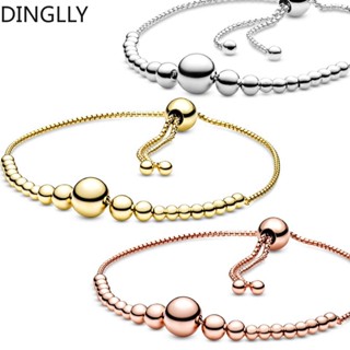 Dinglly สีโรสโกลด์ และสีเงิน ลูกปัดต่อเนื่อง เสน่ห์ สําหรับผู้หญิง ผู้ชาย สร้อยข้อมือคู่รัก