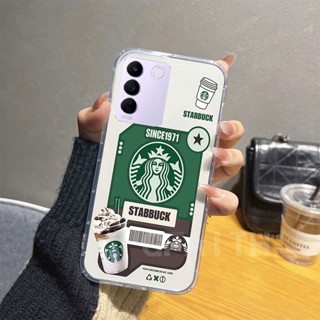 พร้อมส่ง เคสโทรศัพท์มือถือนิ่ม แบบใส กันกระแทก ลาย Starbucks ถ้วยกาแฟ และเค้ก สําหรับ Vivo V27 5G V27E 2023 V27 VivoV27e