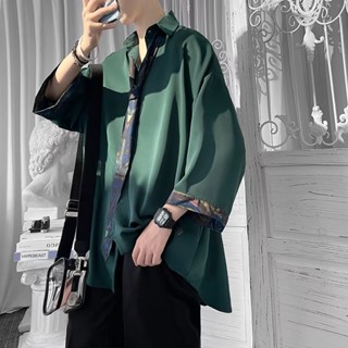 เสื้อเชิ้ตแขนสั้น สีเขียวเข้ม แฟชั่นฤดูร้อน สําหรับผู้ชาย