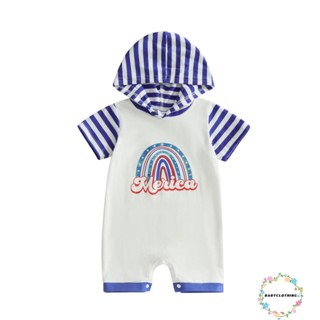 Babyclothes- ชุดจั๊มสูท รอมเปอร์ แขนสั้น มีฮู้ด พิมพ์ลายตัวอักษร สีรุ้ง แฟชั่นฤดูร้อน สําหรับเด็กผู้ชาย