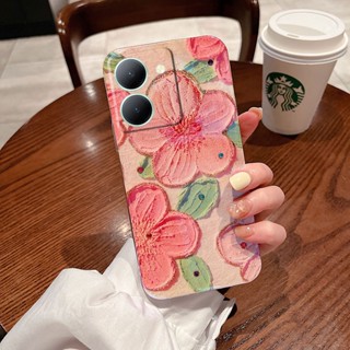 เคสซิลิโคนนิ่ม ลายภาพวาดสีน้ํามัน รูปพีช ดอกไม้ สําหรับ Vivo Y36 4G Y36 5G Y02t Y02A Vivo Y36 2023