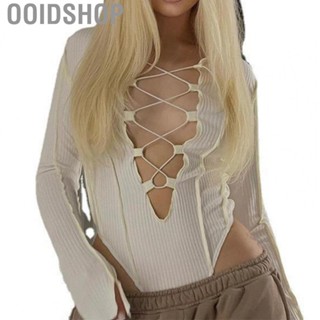 Ooidshop Women Bodysuit  Front Hollow Out Breathable Long Sleeve  Fit Knit Bodysuit  for Dating