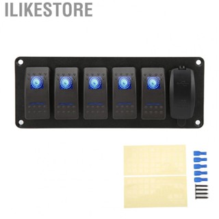 Ilikestore 12V-24V 5 Gang Rocker Switch Panel with Dual USB 5V3.4A Blue Backlight  for Marine Boat Car Truck