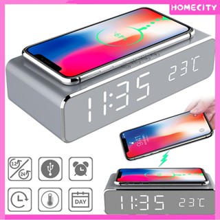 [Ready] Led Electric Alarm Clock With Phone Charger Wireless Desktop Digital Thermometer Clock Hd Clock Mirror With Time Memory