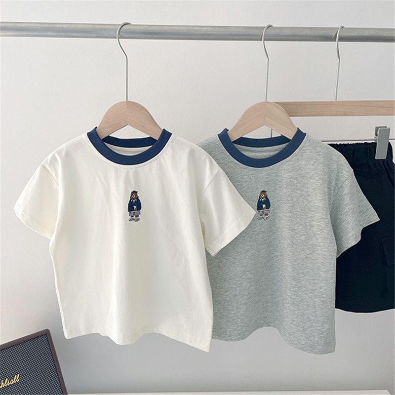 2.3 เสื้อยืดแขนสั้น ผ้าฝ้ายแท้ เข้ากับทุกการแต่งกาย แฟชั่นฤดูร้อน สไตล์ตะวันตก สําหรับเด็กผู้ชาย