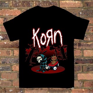 เสื้อยืดแขนสั้น ผ้าฝ้าย พิมพ์ลายวงร็อค Korn Metal สีดํา สไตล์วินเทจ สําหรับผู้ชาย และผู้หญิง ไซซ์ S - 5XL