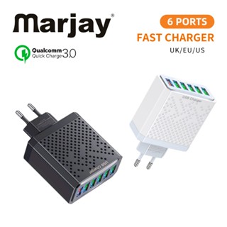 Marjay อะแดปเตอร์ชาร์จโทรศัพท์มือถือ 5v3A 6 พอร์ต 6 in 1 QC 3.0 ชาร์จเร็ว