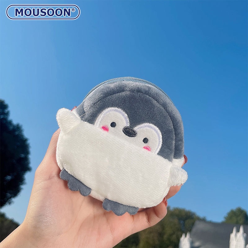 Mousoon กระเป๋าใส่เหรียญตุ๊กตาน่ารักกระเป๋าเพนกวินนักเรียนซิปกระเป๋าเก็บเหรียญลิปสติกสายเคเบิลข้อมูล