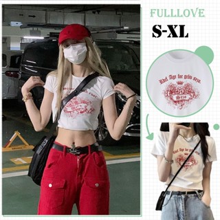 Fulllove Y2Kเสื้อยืด แขนสั้นสตรี สื้อยืด เสื้อครอป เสื้อยืด crop top