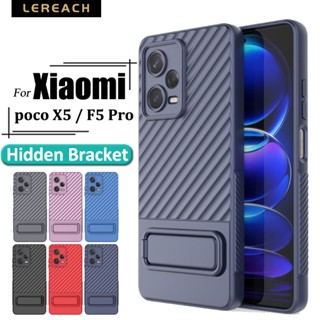 Lereach สําหรับ Xiaomi Poco F5 Pro เคส TPU กันชน ด้านใน กํามะหยี่ ที่จับ ขาตั้ง กันกระแทก เลนส์ ป้องกัน ฝาหลัง