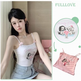 Fulllove Y2K สายเดี่ยว/เสื้อครอป พิมพ์ลาย ลูกสุนัข น้อย สายเดี่ยวแต่งดีเทลโบว์ที่สายเสื้อสุดcute crop top