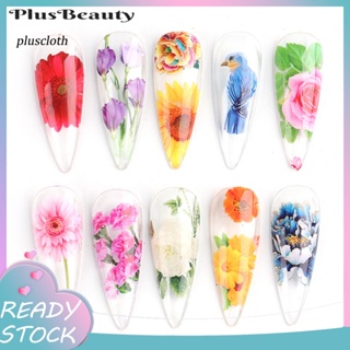 &lt;Pluscloth&gt; สติกเกอร์ตกแต่งเล็บ ลายดอกไม้ ดวงดาว แวววาว ติดทนนาน สําหรับผู้หญิง 10 ชิ้น