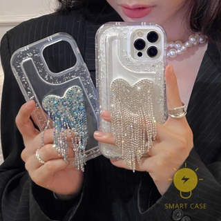 For เคสไอโฟน 14 Pro Max [Shining Tassels Heart Edge Transparent] เคส Phone Case For iPhone 14 Pro Max Plus 13 12 11 For เคสไอโฟน11 Ins Korean Style Retro Classic Couple Shockproof Protective TPU Cover Shell