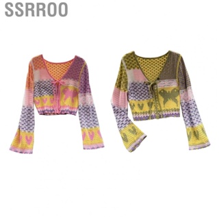 Ssrroo Short Open Front Outwear  Breathable Jacket Splicing  Fit V Neck Knit Mesh  for Gathering