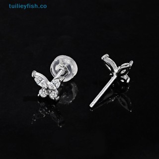 Tuilieyfish ต่างหูสตั๊ด คริสตัล เพทาย รูปผีเสื้อ สีเงิน เรียบง่าย เครื่องประดับแฟชั่น สําหรับผู้หญิง 1 คู่