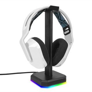 Geekria RGB ขาตั้งหูฟัง PVC สําหรับหูฟังแบบครอบหู, ที่วางชุดหูฟังสําหรับเล่นเกม, ที่แขวนแสดงผลแบบตั้งโต๊ะ พร้อมฐานหนัก สําหรับ Beats Solo, Koss Porta Pro (สีดํา)