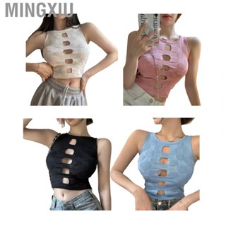 Mingxiu Hollow Front Knitted Vest   Fit Plain Color Top Elastic Soft for Beach Women