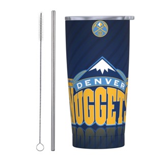 Denver Nuggets DEN แก้วกาแฟ พร้อมหลอดดูด 20 ออนซ์ PS ด้านใน 304 ด้านนอก 201 สําหรับรถยนต์