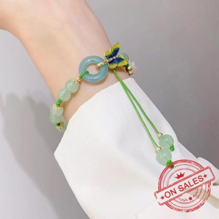 สร้อยข้อมือ จี้หยกเทียมธรรมชาติ แฮนด์เมด พร้อมจี้ผีเสื้อ Y6B0