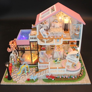 บ้านของเล่น บล็อกตัวต่อ โมเดลบ้าน บ้านของเล่นเด็ก  โมเดลจิ๊กซอว์ รูปวิลล่า แฮนด์เมด ขนาดเล็ก ของขวัญวันเกิด สําหรับเด็กผู้หญิง