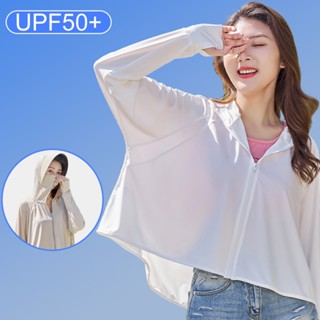 Upf50 + เสื้อแจ็กเก็ต ผ้าเรยอน กันแดด ระบายอากาศ ป้องกันรังสียูวี พร้อมหมวก เหมาะกับฤดูร้อน สําหรับผู้หญิง วิ่ง ขี่จักรยาน ตั้งแคมป์