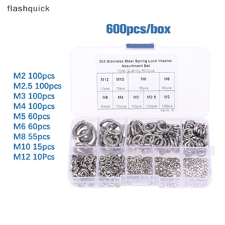 Flashquick ชุดแหวนรอง แบบสปริงล็อก เหล็กสเตนเลส สีดํา M2 M2.5 M3 M4 M5 M6 M8 M10 M12 600 ชิ้น