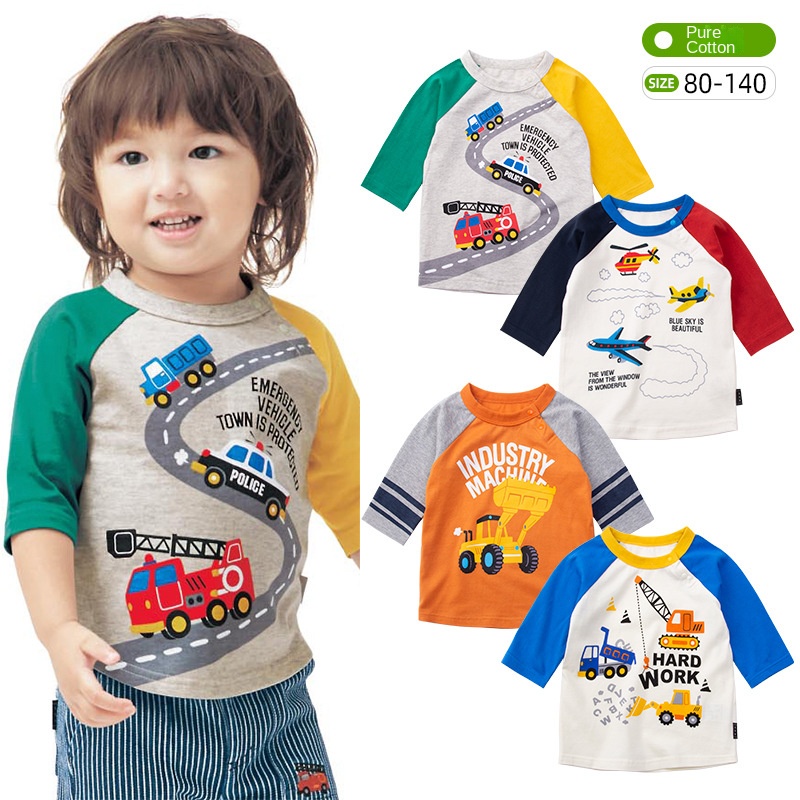 เสื้อยืดแขนสั้น แขนสามส่วน ผ้าฝ้ายแท้ แบบบาง ลายรถยนต์ สไตล์ญี่ปุ่น เหมาะกับฤดูใบไม้ผลิ และฤดูร้อน สําหรับเด็กผู้ชาย ไซซ์ 80-140-0702-01