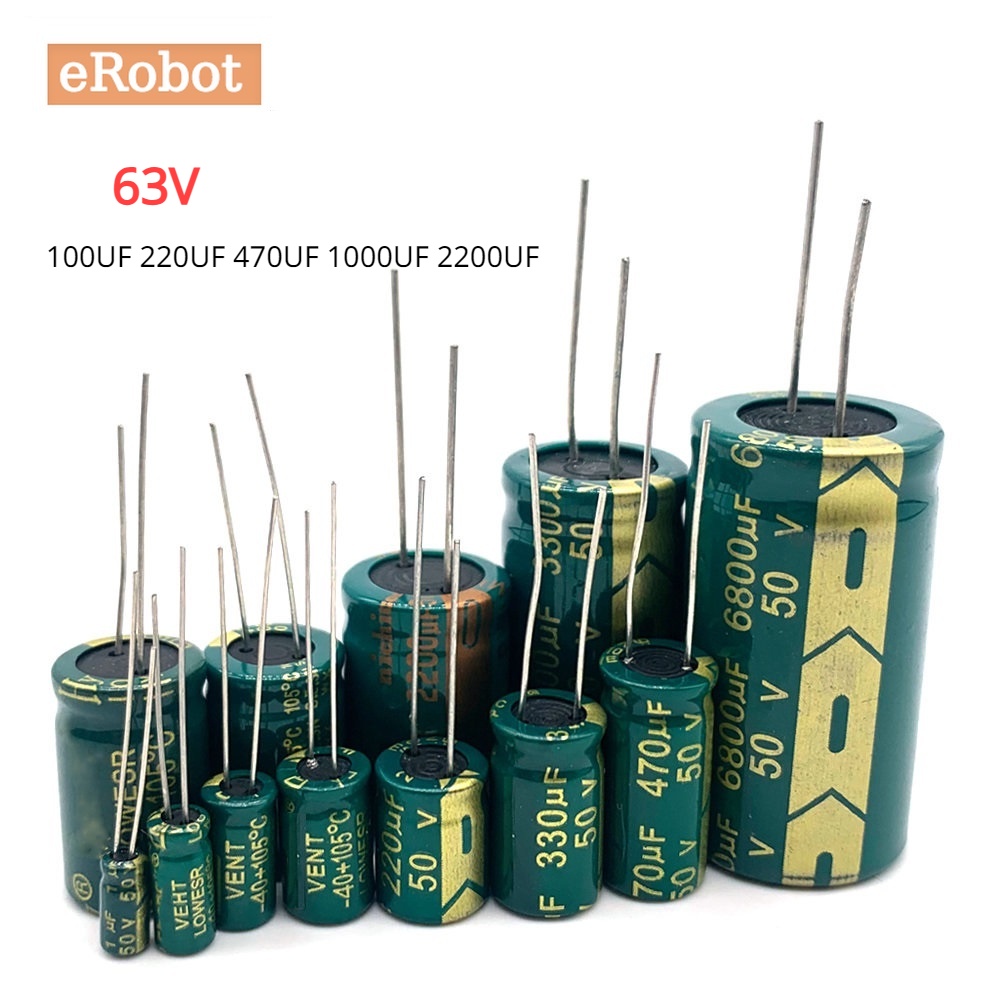 ตัวเก็บประจุอลูมิเนียมไฟฟ้า ความถี่สูง 63V ESR 100UF 220UF 470UF 1000UF 2200UF 50 ชิ้น