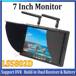 หน้าจอมอนิเตอร์ LCD 5.8G FPV DVR LS5802D 7 นิ้ว 5802D ตัวรับสัญญาณคู่ และแบตเตอรี่ 800*480 สําหรับโดรนบังคับ FPV