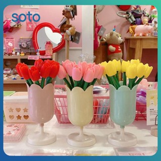 ♫ Tulip Storage Box Beauty Makeup Brush Storage Bucket Pen Holder Macaron Girl Heart Storage Box Photo Props