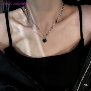 Eas Y2K สร้อยคอโซ่ จี้รูปหยดน้ํา หัวใจ พีช คริสตัล สีดํา เครื่องประดับ สําหรับผู้หญิง