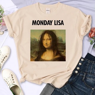 เสื้อยืด พิมพ์ลายการ์ตูน Mona Lisa แฟชั่นฤดูร้อน สําหรับผู้หญิง