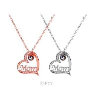 Fancy สร้อยคอโชคเกอร์ จี้รูปหัวใจ I Love You Mamas Charm 100 ภาษา ของขวัญวันแม่