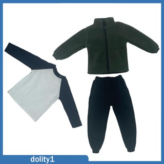 [Dolity1] เสื้อแจ็กเก็ต ผ้าฟลีซ 1/6 และกางเกง แฮนด์เมด 12 นิ้ว อุปกรณ์เสริม สําหรับตุ๊กตา 3 ชิ้น