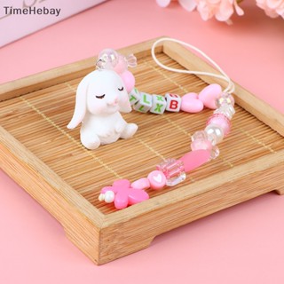 Timehebay พวงกุญแจ จี้ลูกปัด รูปการ์ตูนกระต่ายน่ารัก แฮนด์เมด DIY สําหรับ IP 14 EN