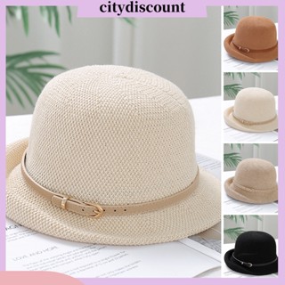 &lt;citydiscount&gt; หมวกชายหาด ผู้หญิง สีพื้น ระบายอากาศ ป้องกันแสงแดด เข็มขัดตกแต่งขอบโค้ง ป้องกันรังสียูวี ถัก บาง วันหยุดฤดูร้อน หมวกกันแดด หมวกกันน็อก