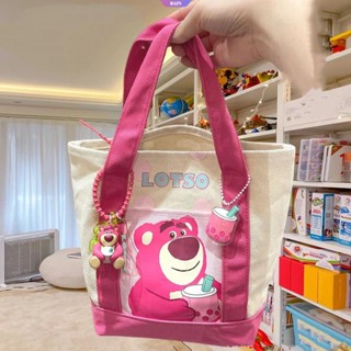 Kawaii Cartoon Anime Strawberry Bear Canvas Bag Cute Girl Tote Bag Storage Bag Woman Large Capacity Handbag Gift [RAIN]