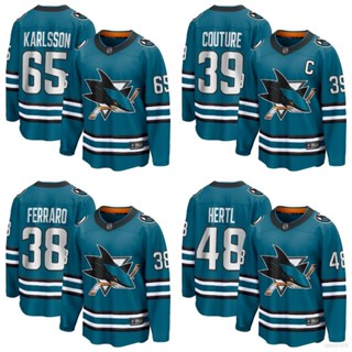 ใหม่ NHL San Jose Sharks Home Jersey Karlsson Hertl Couture Ferraro เสื้อยืด แขนยาว พลัสไซซ์