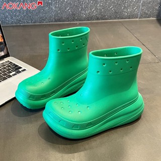 AOKANG ใหม่แฟชั่นที่เรียบง่ายแจ๊กเก็ตสีทึบ EVA ของผู้หญิงสูง galoshes แพลตฟอร์มรองเท้ากันฝนกันลื่นกันน้ำ