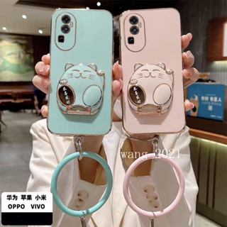 พร้อมส่ง ใหม่ เคสโทรศัพท์มือถือแบบนิ่ม ชุบไฟฟ้า ลายแมวน่ารัก พร้อมสายคล้องข้อมือ ทรงกลม แฟชั่น สําหรับ OPPO Reno10 Reno10 Pro+ Plus 5G OPPO A78 NFC 4G 2023 Reno10 Pro