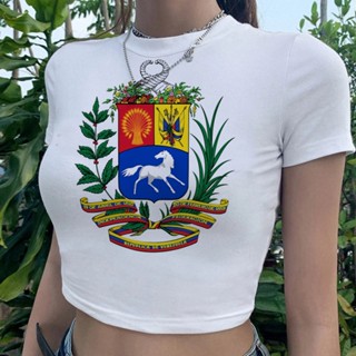 Venezuela เสื้อครอปท็อป ลายกราฟฟิคน่ารัก สไตล์สตรีท สําหรับผู้หญิง