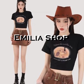 EMILIA SHOP  ครอป เสื้อยืดผู้หญิง สไตล์เกาหลี  Trendy ทันสมัย รุ่นใหม่ ทันสมัย A99J1DU 36Z230909