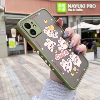 สําหรับ iPhone 11 11 Pro 11 Pro Max เคสการ์ตูนกระต่ายน่ารัก แฟชั่น บาง ฝ้า เคสโทรศัพท์แข็ง ขอบสี่เหลี่ยม กันกระแทก ซิลิโคนนิ่ม เคสป้องกัน