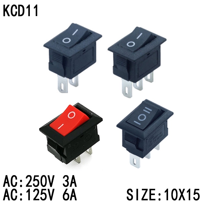 Kcd11 สวิตช์ปุ่มกดเปิด ปิด เปิด ปิด 10x15 มม. 3A 250V SPST 2Pin 3pin 10 ชิ้น