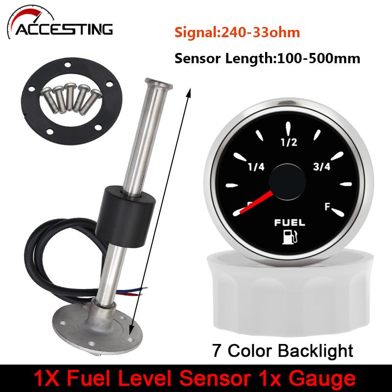52 มม.240-33 โอห์ม 7 สี Backlight Universal Gauges การใช้วัดระดับ + ระดับ Gauge Sensor Fit สําหรับเรือ Marine RV Camper 9-32V
