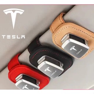 TESLA LOGO car sun visor alloy material glasses clip MODEL S MODEL3 MODEL X MODEL Y interior modification business card storage Alcantara sunglasses clip