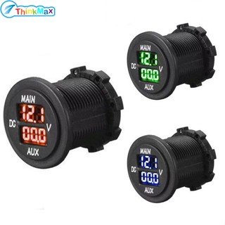 แผงโวลต์มิเตอร์ดิจิทัล LED แผงกลม แบตเตอรี่คู่ เครื่องวัดแรงดันไฟฟ้า สําหรับรถปิ๊กอัพ รถบรรทุก RV